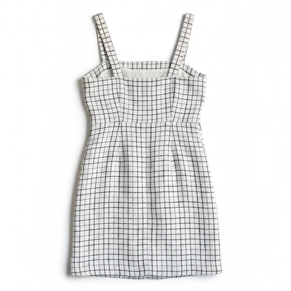 New Abercrombie & Fitch Tweed Grid Square Neck Mini Dress Slit White Black Small - Picture 4 of 7